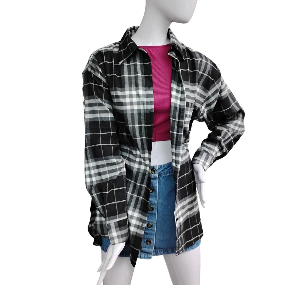 H&M Oversized Plaid Shirt Size Small Black and White Long Sleeve Button Down NWT
